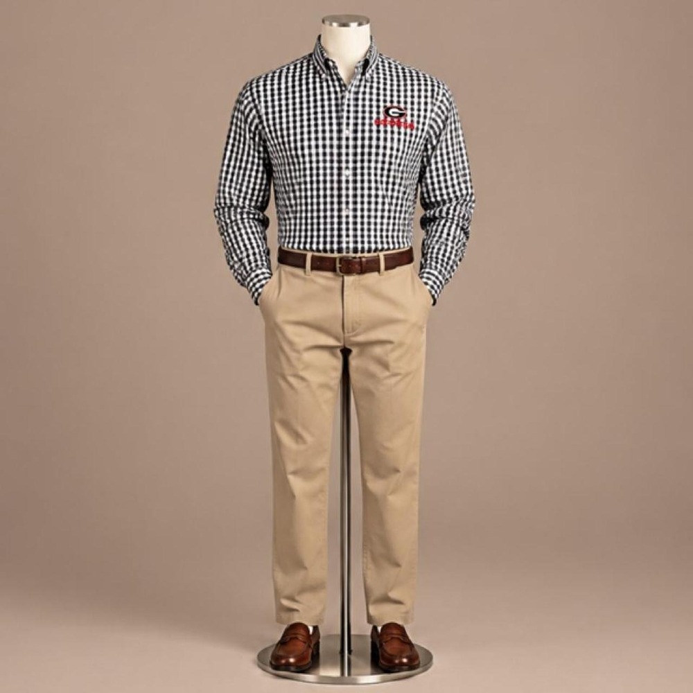 Georgia Bulldogs Black & White Gingham Button Down Shirt Size XL 46/48